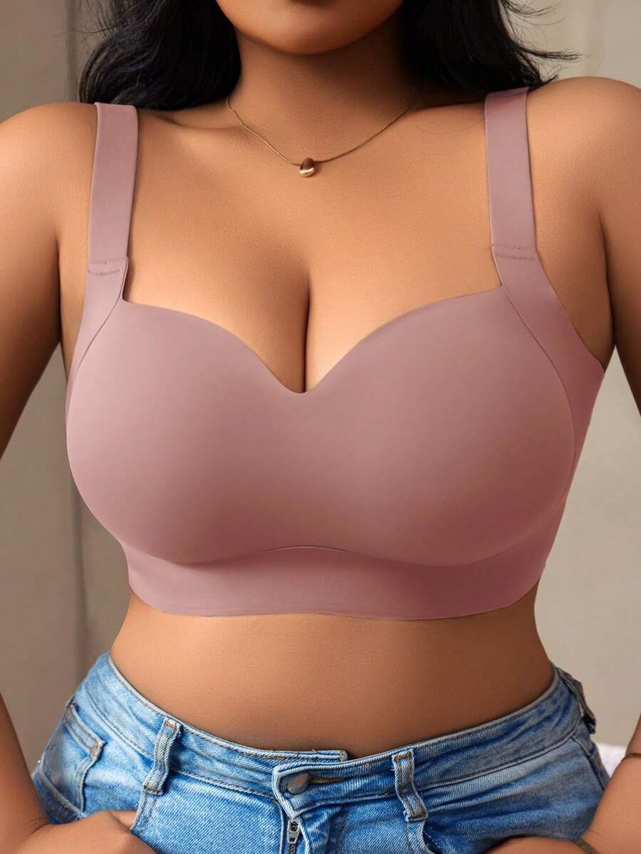 Women's Plus Size Seamless Padded Wireless Bra - Gray Lift & Support Bralette