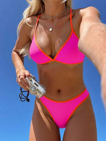 Swim Vcay Summer Beach Women Vacation Color-Block Halter Strap Bikini Set With Separated Bikini Set