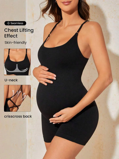 Mauve Purple Ribbed Maternity Sleeveless Romper – Seamless Backless Crisscross Bodysuit with Scoop Neck & Medium Stretch for Home & Casual Wear