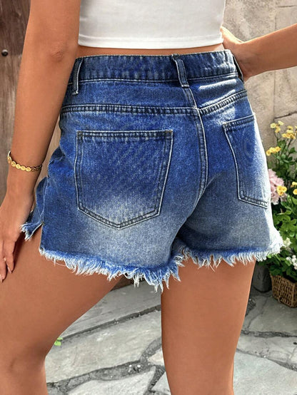 Black Maternity Denim Shorts with Frayed Hem – Casual High-Waisted Mini Shorts with Belt Loops & Zipper Fly – 67% Cotton Summer Essential