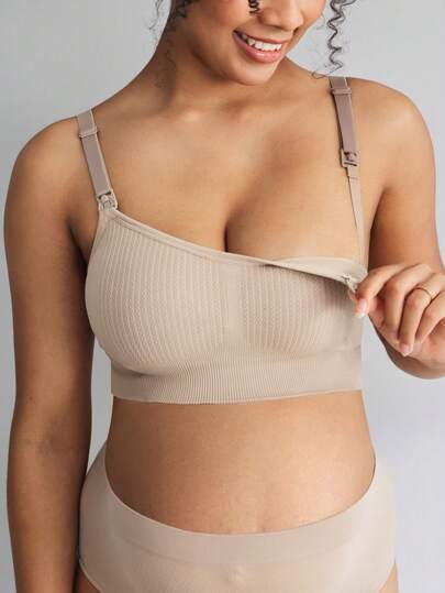 Coffee Brown Seamless Nursing Bra - Comfortable Wireless Maternity Bralette with Adjustable Straps and Easy Access Buttons
