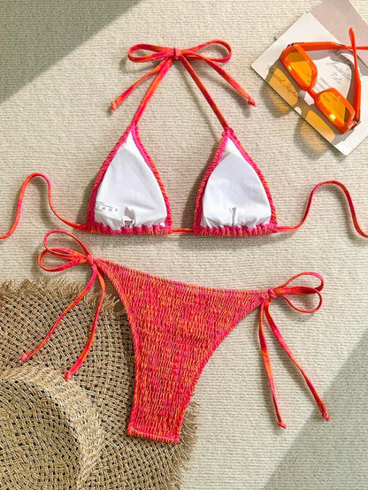 Women's 2-Piece Leopard Print Bikini Set - Ruffled Halter Strap, High Waist, Multicolor