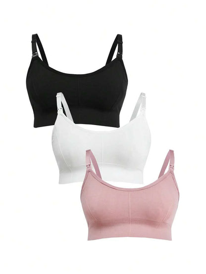 3-Pack Seamless Nursing Bra Set - High Rise Wireless Maternity Bras with Adjustable Straps and Medium Stretch