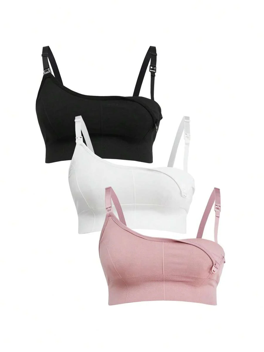 3-Pack Seamless Nursing Bra Set - High Rise Wireless Maternity Bras with Adjustable Straps and Medium Stretch