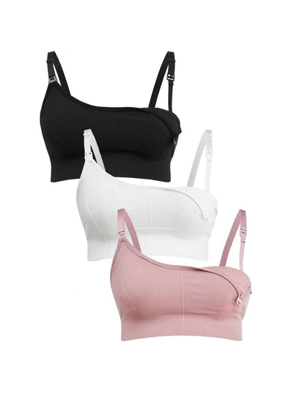 3-Pack Seamless Nursing Bra Set - High Rise Wireless Maternity Bras with Adjustable Straps and Medium Stretch