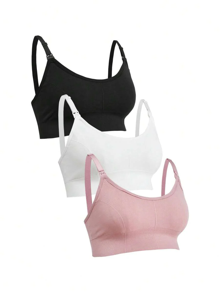 3-Pack Seamless Nursing Bra Set - High Rise Wireless Maternity Bras with Adjustable Straps and Medium Stretch