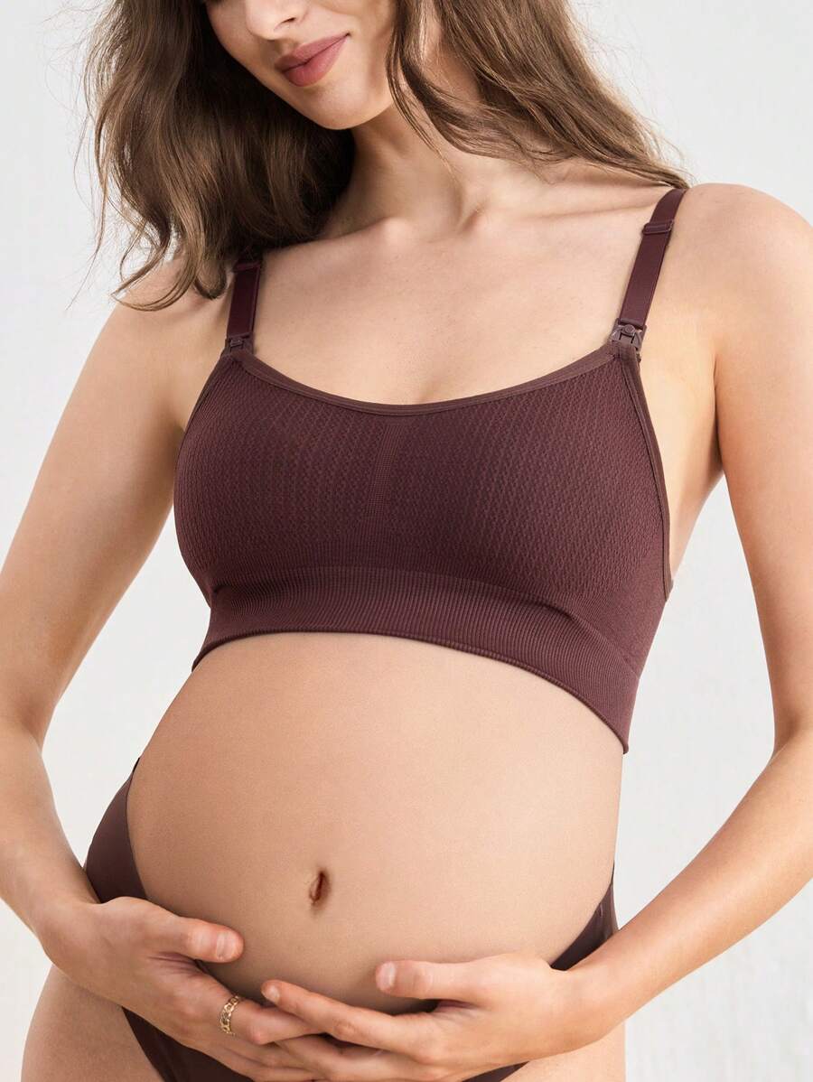 Maternity Seamless Nursing Bra - Solid Color Adjustable Straps Breathable Wireless Breastfeeding
