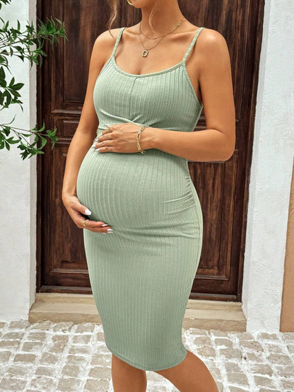 Maternity Cami Mini Dress - Sleeveless Spaghetti Strap Slim Fit Summer Beach Dress with Matching Arm Sleeves
