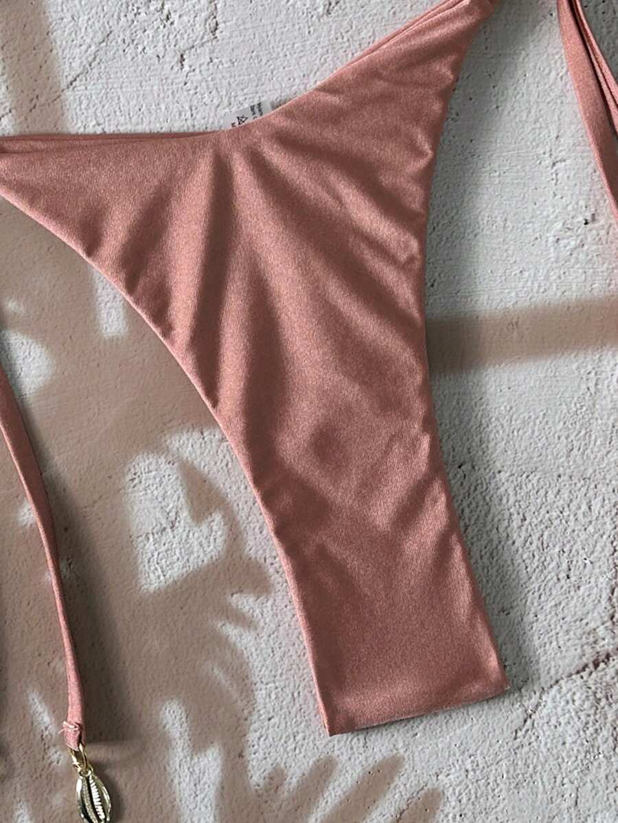 Swim Chiccia Women Spring Break Summer Beach Solid Color Halter Tie Sexy Bikini Swimsuit Set