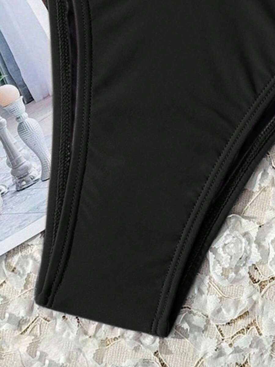 Swim Vcay Solid Color Bikini Swimming Suit For Beach Vacation, Strapless, Wireless For Summer