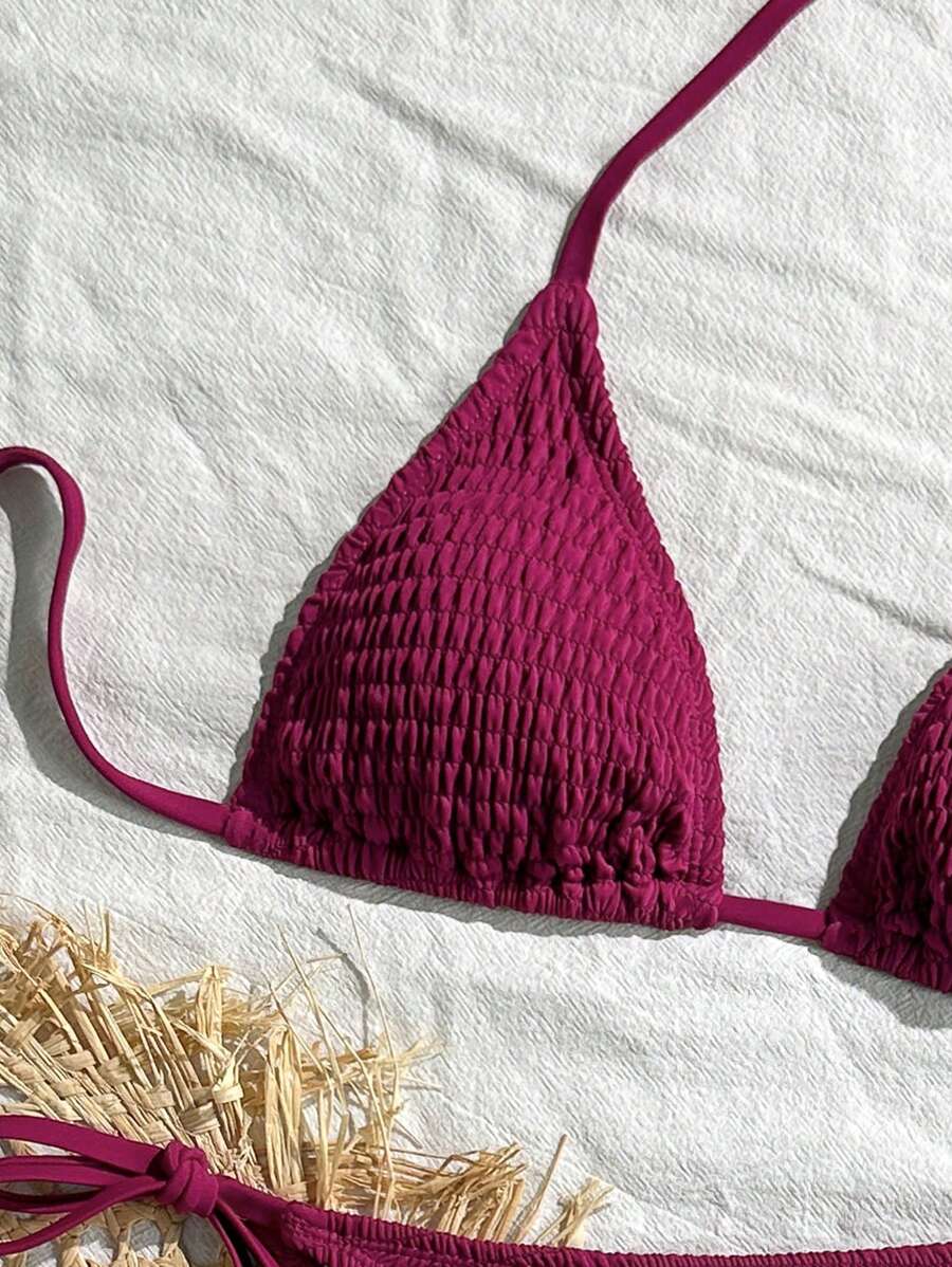 Swim Basics Women's Solid Color Halter Neck Sexy Bikini Set Bathing Suit For Summer Beach