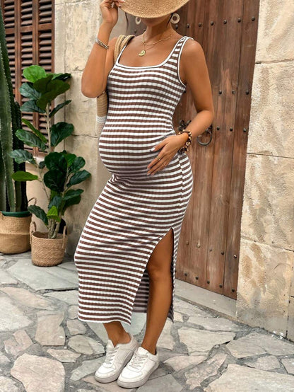 Lyckli Women's Casual Spaghetti Strap Maternity Midi Dress