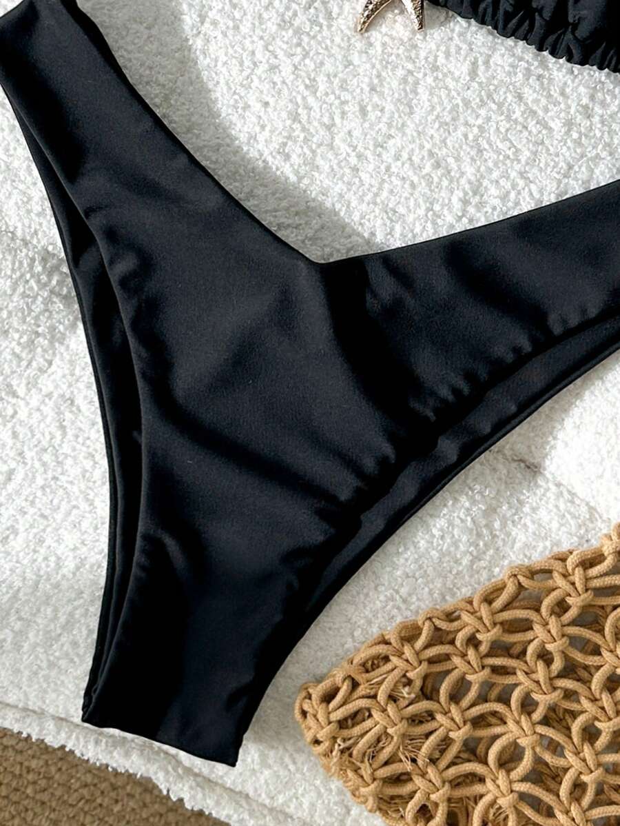Swim Vcay Women's Solid Color Spaghetti Strap Metal Decor Sexy Bikini Set, Summer