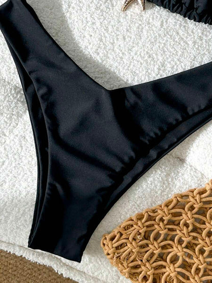 Swim Vcay Women's Solid Color Spaghetti Strap Metal Decor Sexy Bikini Set, Summer