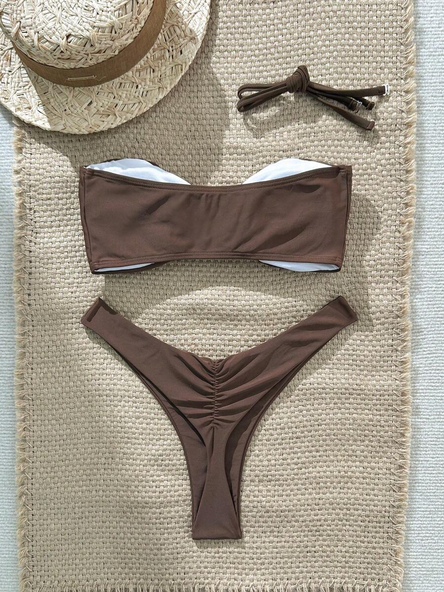 Swim Vcay Women's Solid Color Spaghetti Strap Starfish Metal Decor Sexy Bikini Set, Summer