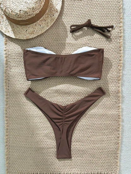 Swim Vcay Women's Solid Color Spaghetti Strap Starfish Metal Decor Sexy Bikini Set, Summer