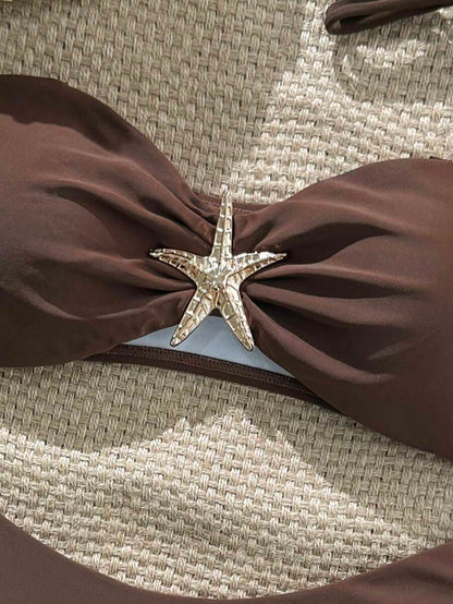 Swim Vcay Women's Solid Color Spaghetti Strap Starfish Metal Decor Sexy Bikini Set, Summer
