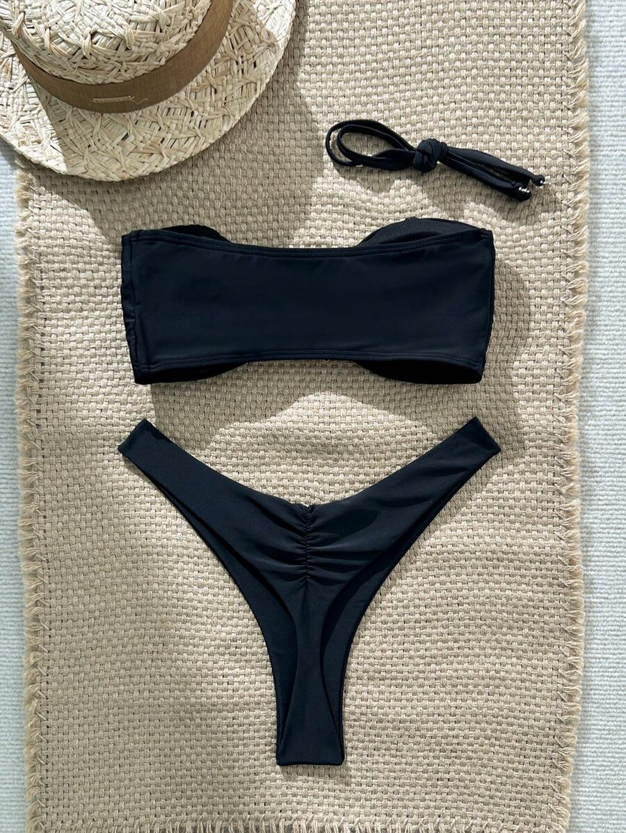Swim Vcay Women's Solid Color Spaghetti Strap Starfish Metal Decor Sexy Bikini Set, Summer