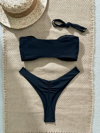 Swim Vcay Women's Solid Color Spaghetti Strap Starfish Metal Decor Sexy Bikini Set, Summer