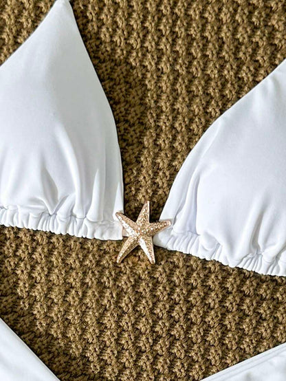Swim Vcay Women's Solid Color Spaghetti Strap Metal Decor Sexy Bikini Set, Summer