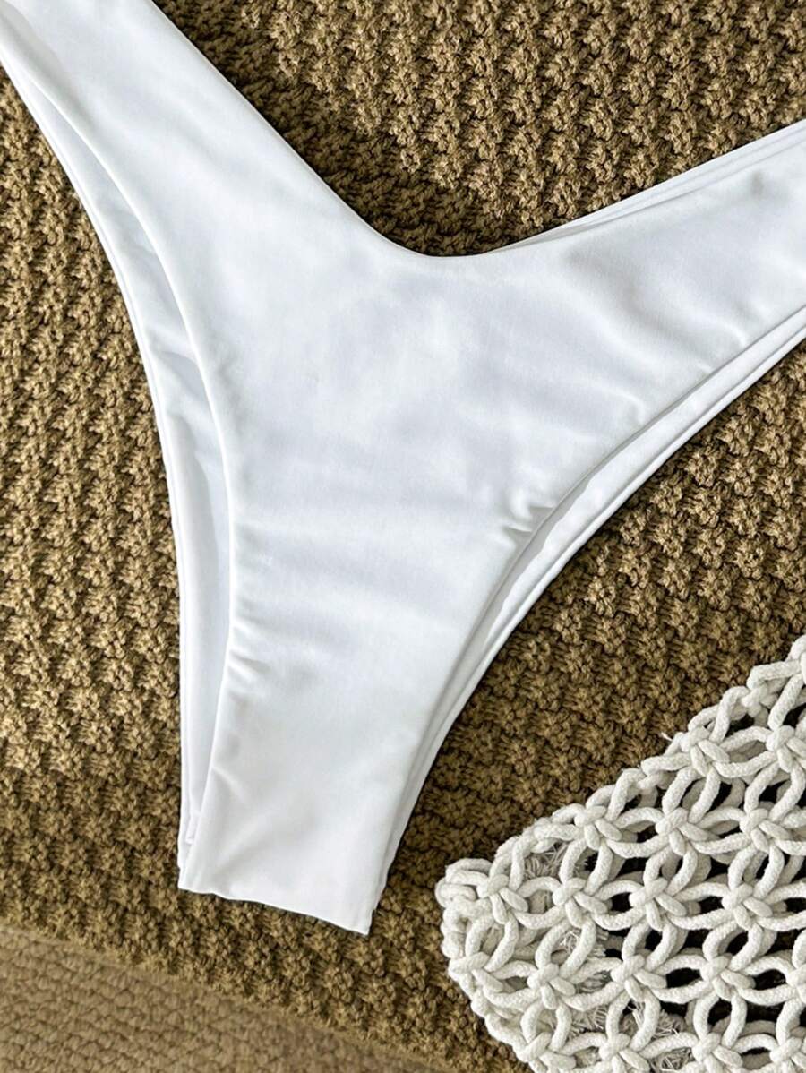 Swim Vcay Women's Solid Color Spaghetti Strap Metal Decor Sexy Bikini Set, Summer
