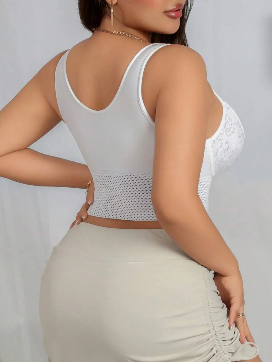 Women's Plus Size Lace Patchwork Shaping Camisole - Sexy Solid Color Body Shaper