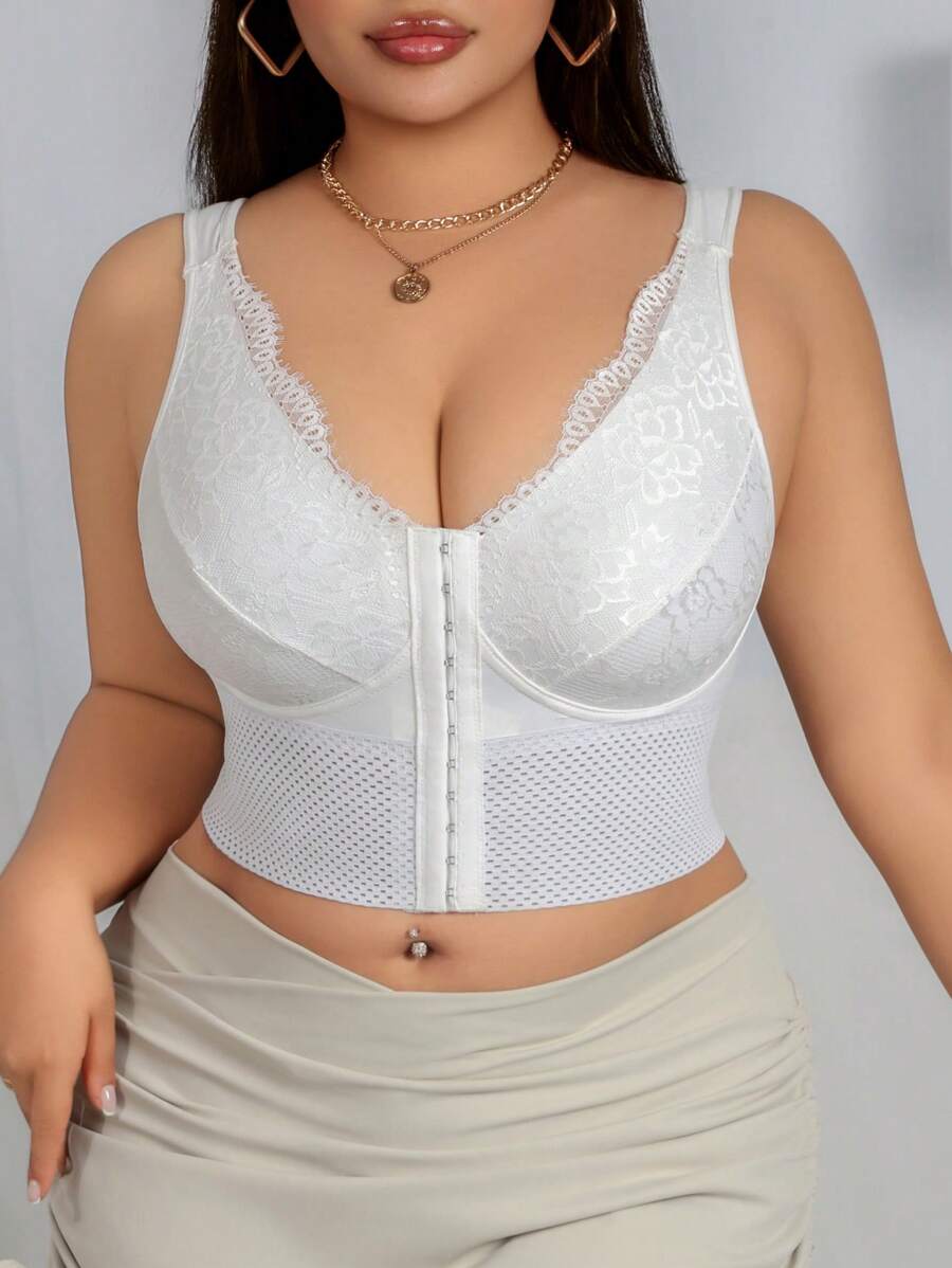 Women's Plus Size Lace Patchwork Shaping Camisole - Sexy Solid Color Body Shaper