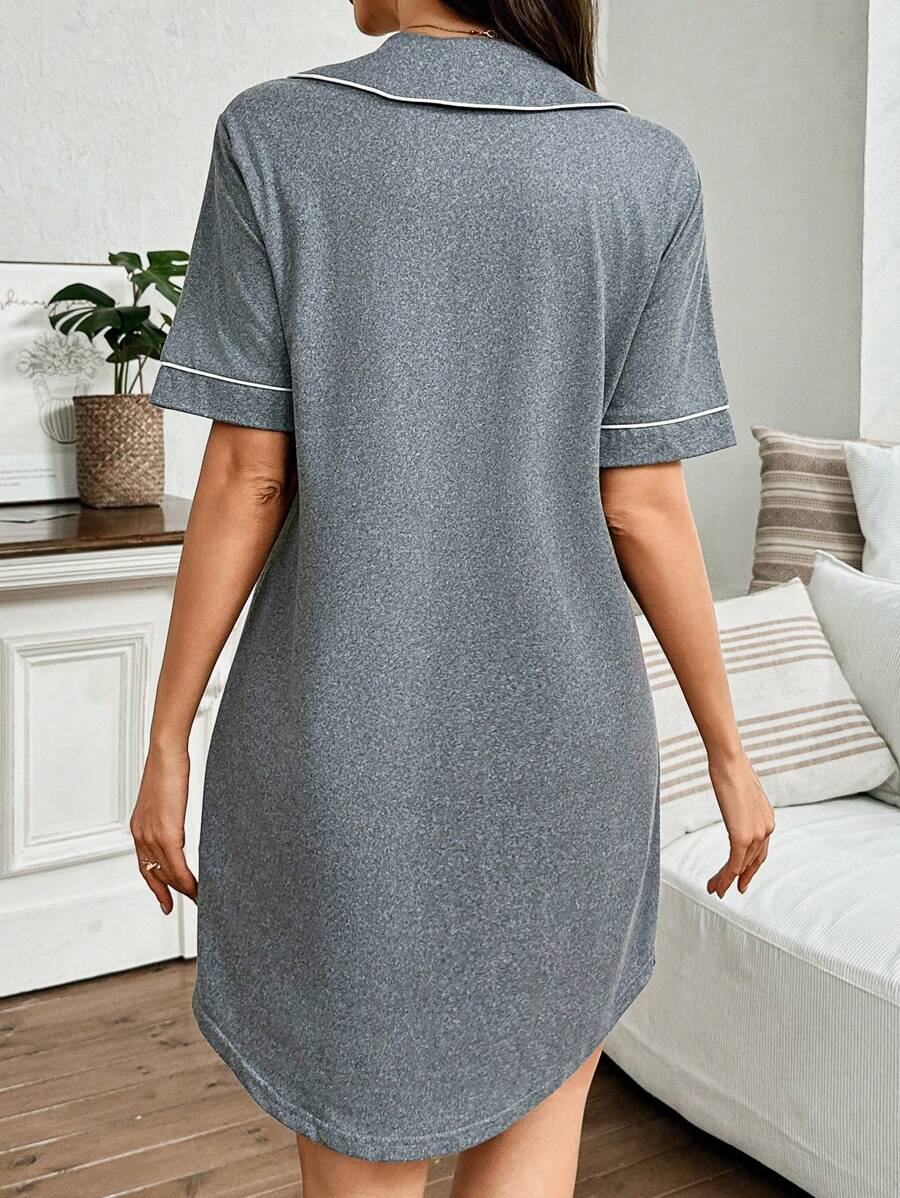 Maternity Peter Pan Collar Dress with Pocket - Black Color Block Half Sleeve Dress - Stylish High Waist Letter Embroidery Casual Maternity Wear