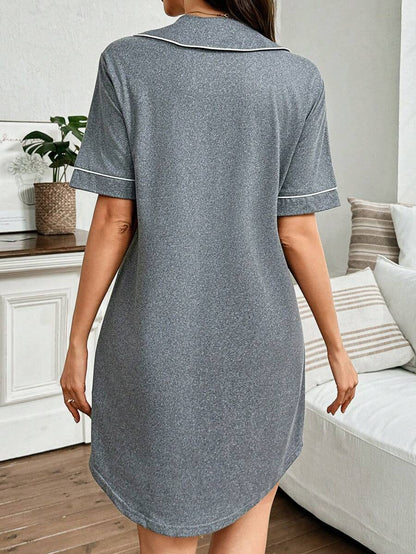 Moonlight and Mama Dusty Pink Maternity Nightgown - Letter Embroidery Peter Pan Collar Sleep Dress - High Waist V Neck Half Sleeve Loungewear