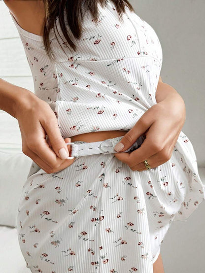 2 Piece Ribbed Floral Lace V Neck Maternity Pajama Set Women Knit Cami Sleepwear