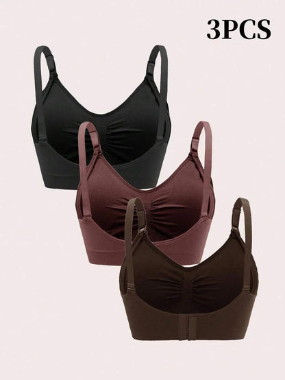 3PCS Maternity Nursing Bras Set Women Simple Solid Color Comfortable Breastfeeding Bra Set