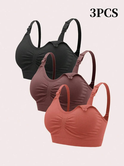 3PCS Maternity Nursing Bras Set Women Simple Solid Color Comfortable Breastfeeding Bra Set