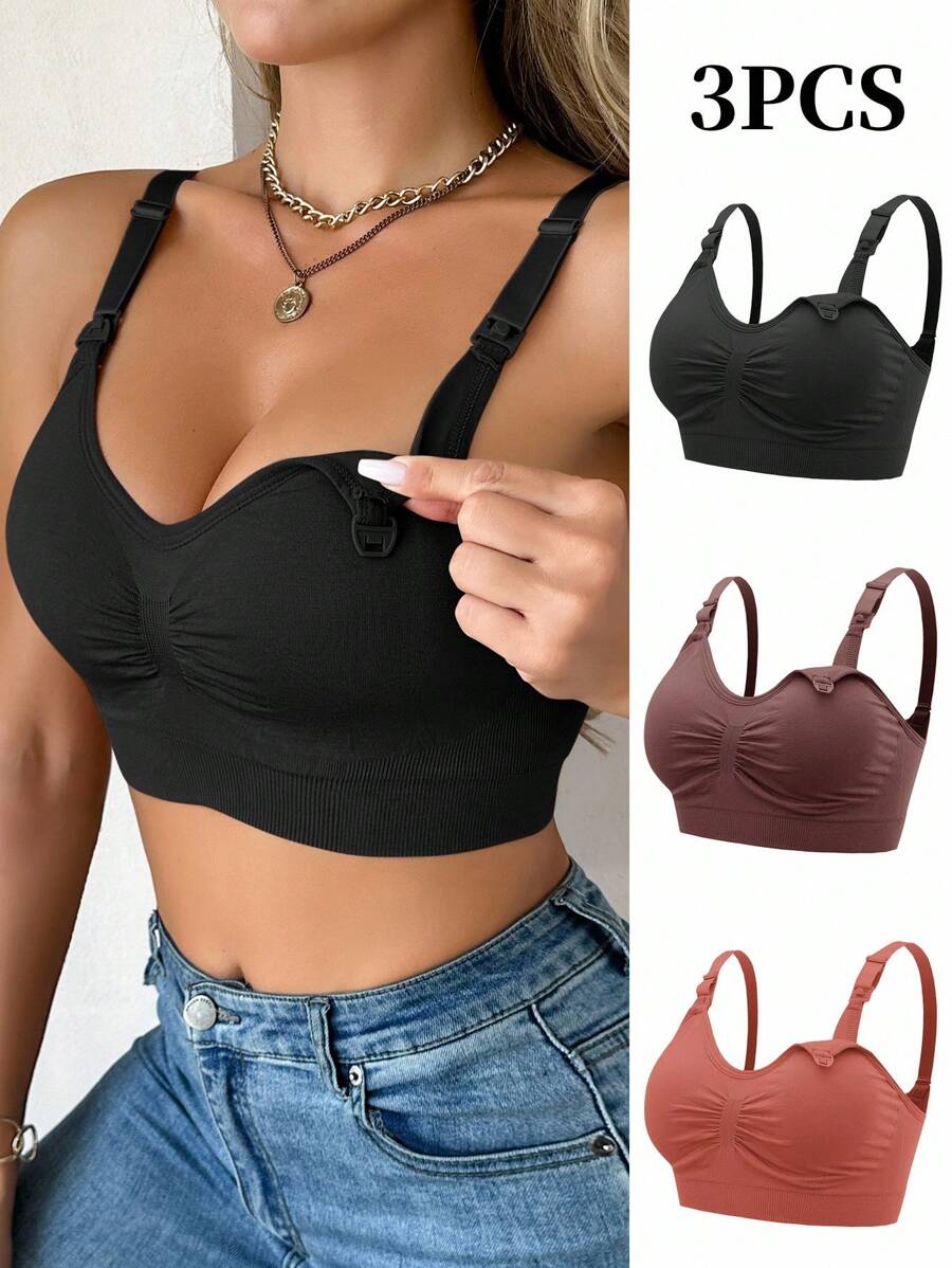 3-Pack Maternity Ruched Nursing Bra Set Women Comfortable Breastfeeding Support Bra Postpartum Lingerie