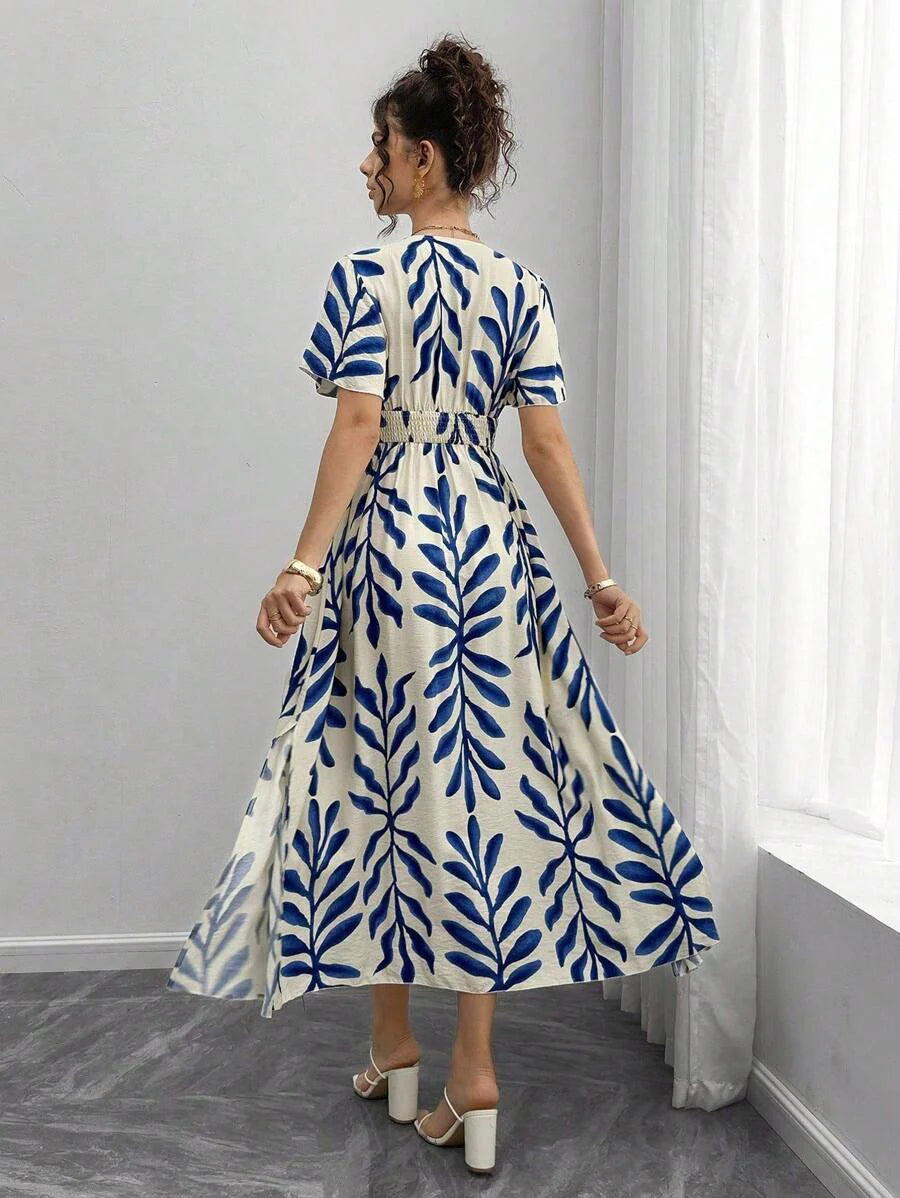 Maternity All-Over Print Shirred Casual Short Sleeve Dress