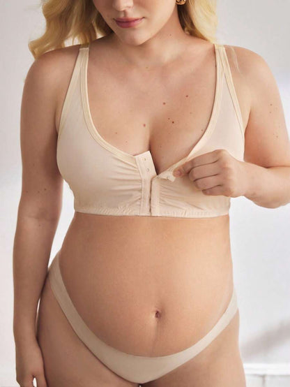 Plus Size Front Closure Nursing Bra - Easy On/Off Wireless Breastfeeding Soft Support, Daily Wear