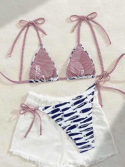 Womens Fashionable Sweet Shoulder Tie Side Bow Bikini Swimwear Removable Padded Two Piece Swimsuit Set