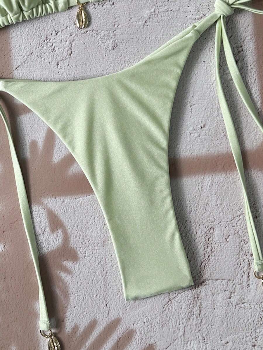 Swim Chiccia Women Spring Break Summer Beach Solid Color Halter Tie Sexy Bikini Swimsuit Set