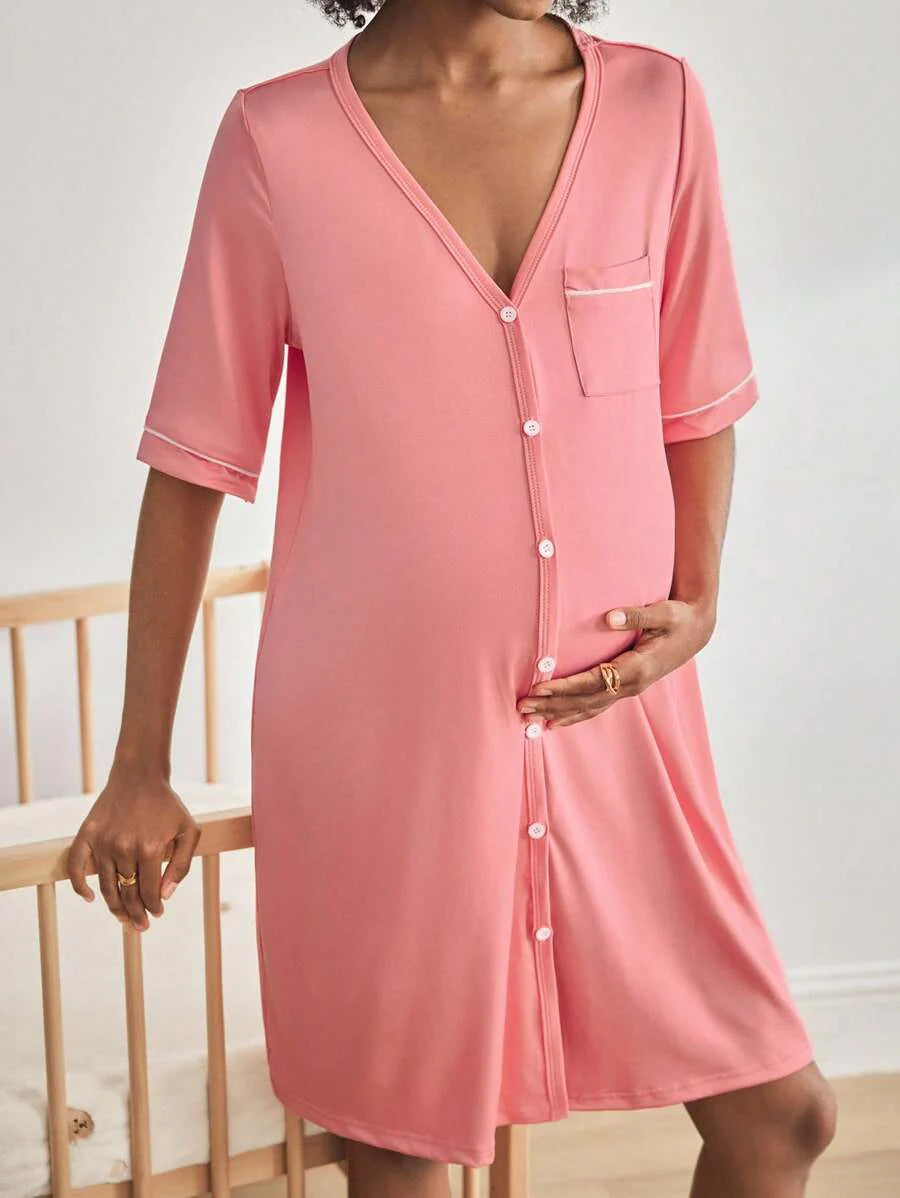 Maternity Breastfeeding Loungewear Set Women Short Sleeve Top and Knee Length Jumpsuit Pajamas
