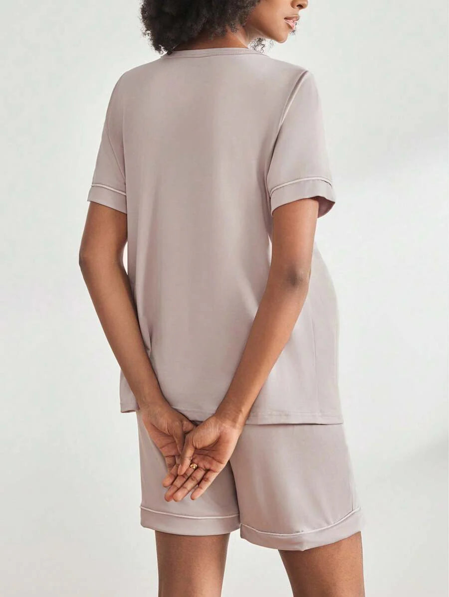 2-Pack Maternity Nursing Pajama Set Women Short Sleeve Button Front Lounge Sleepwear Set