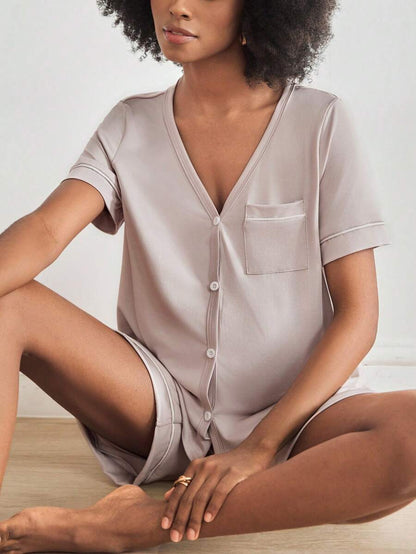 2-Pack Maternity Nursing Pajama Set Women Short Sleeve Button Front Lounge Sleepwear Set