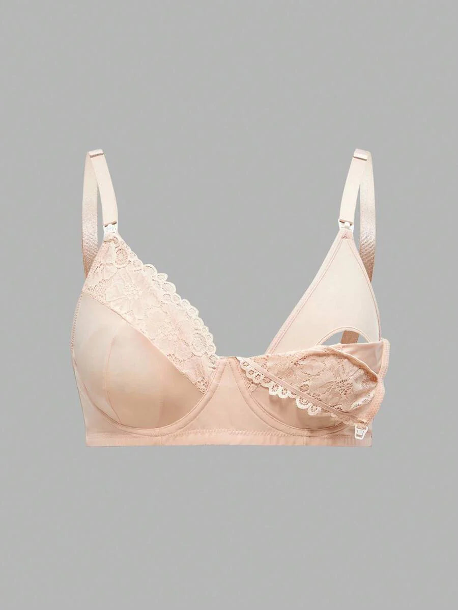 Plus Size Lace Nursing Bra - Hook Closure Underwire Lift Support, Breastfeeding Lingerie
