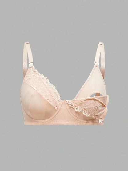 Plus Size Lace Nursing Bra - Hook Closure Underwire Lift Support, Breastfeeding Lingerie