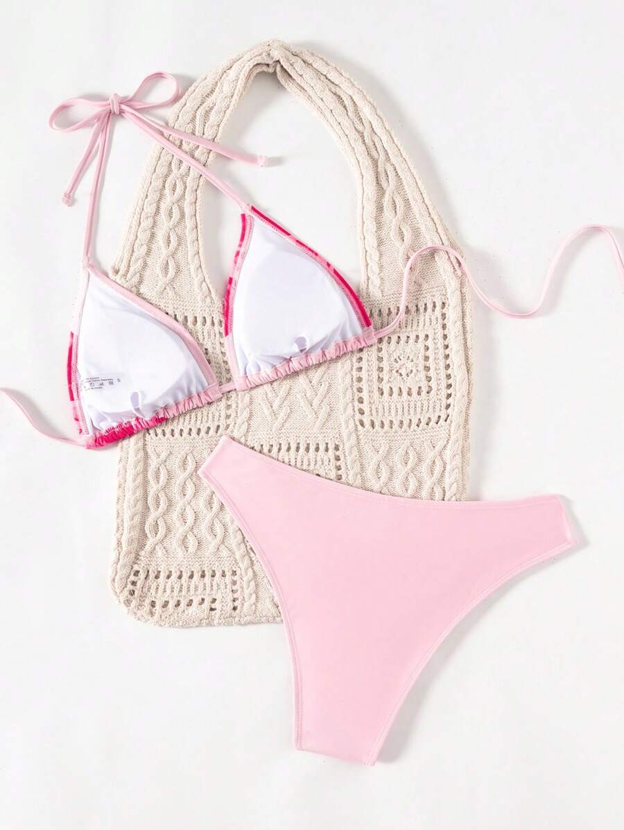 Women's Solid Halter Bikini Set - Lace Up, High Waist, Tie Detail, White