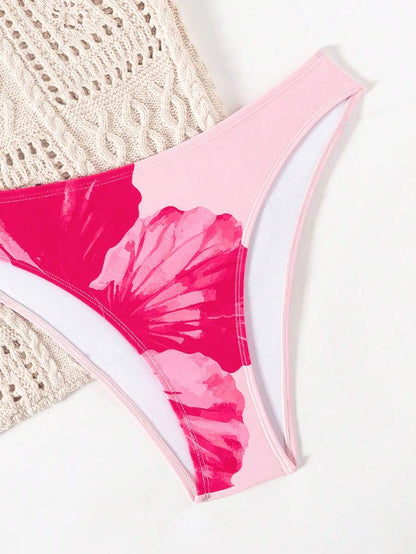 Swim Vcay Women's Summer New Contrast Color Striped Sexy Halter Triangle Cup Bikini Set