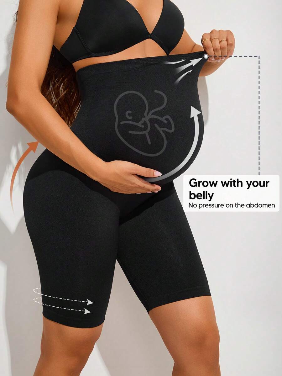 Plus Size Maternity Shapewear Shorts - High Waist Seamless Full Belly Panel