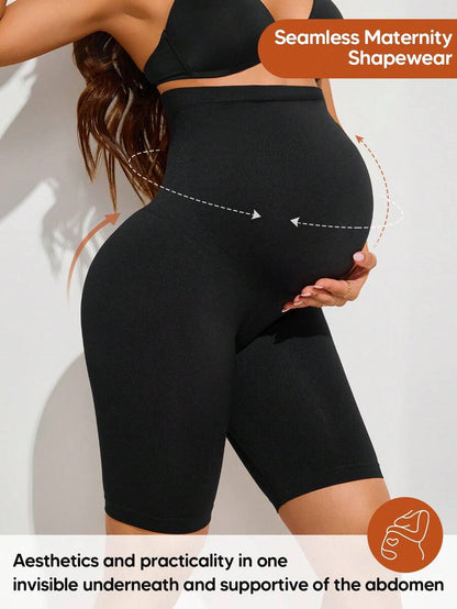 Plus Size Maternity Shapewear Shorts - High Waist Seamless Full Belly Panel