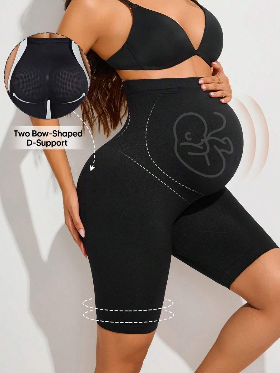 Plus Size Maternity Shapewear Shorts - High Waist Seamless Full Belly Panel