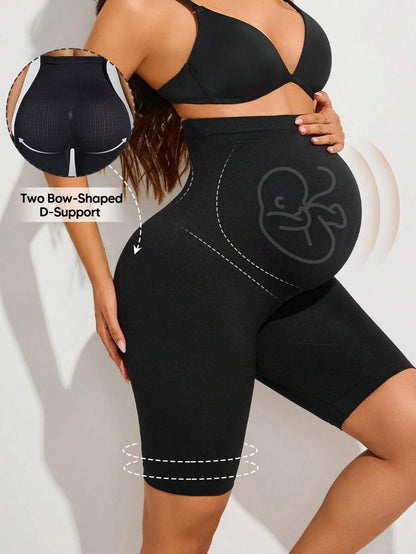 Plus Size Maternity Shapewear Shorts - High Waist Seamless Full Belly Panel