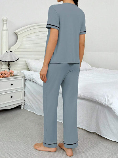 Maternity Button Front Shirt and Pants Loungewear Set Women Casual Sleepwear
