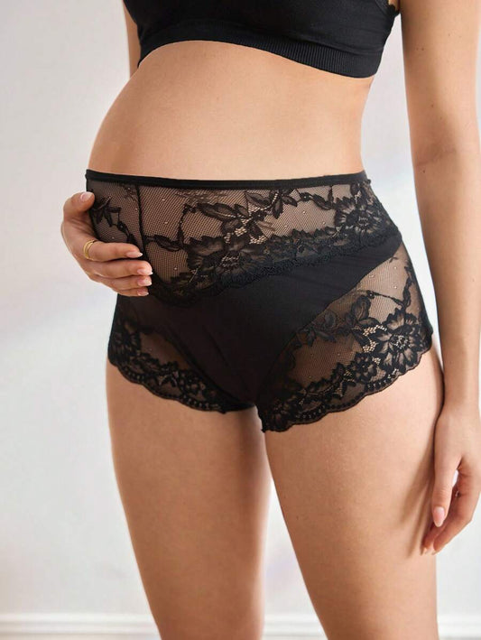 Maternity Panties - High Waist Hipster Belly Support Lace Patchwork Sexy Soft Stretch, Pregnancy
